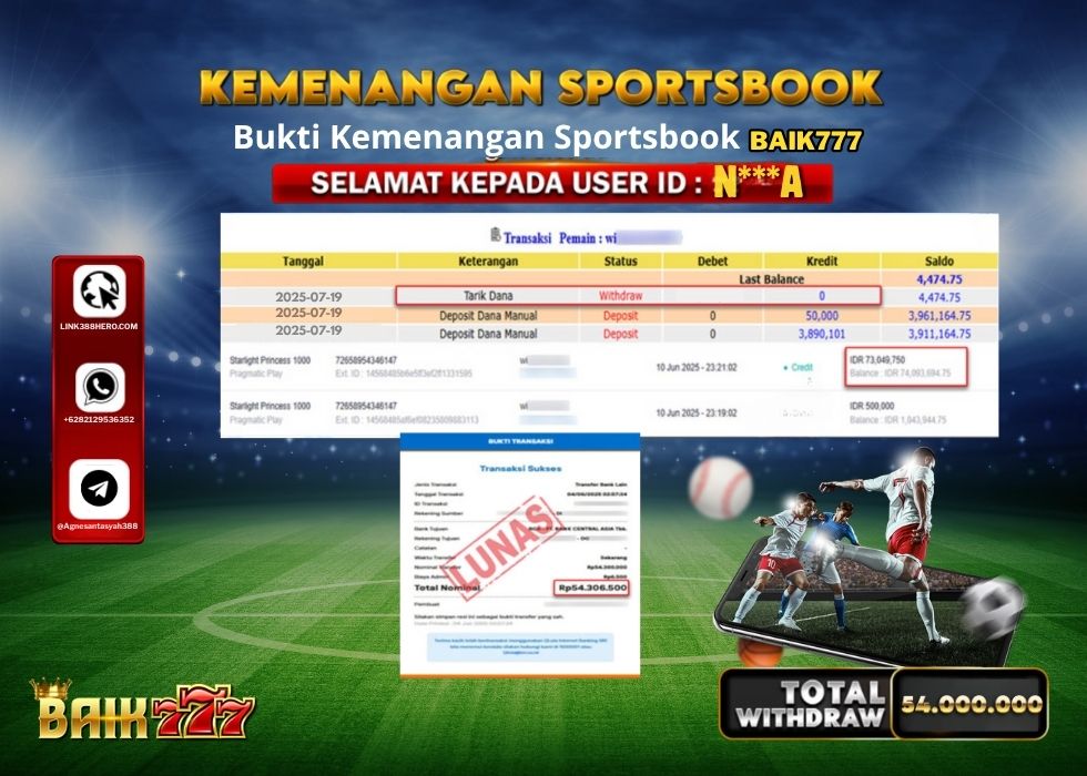 BAIK777 KEMENANGAN SPORTSBOOK Rp.54.000.000.,- LUNAS