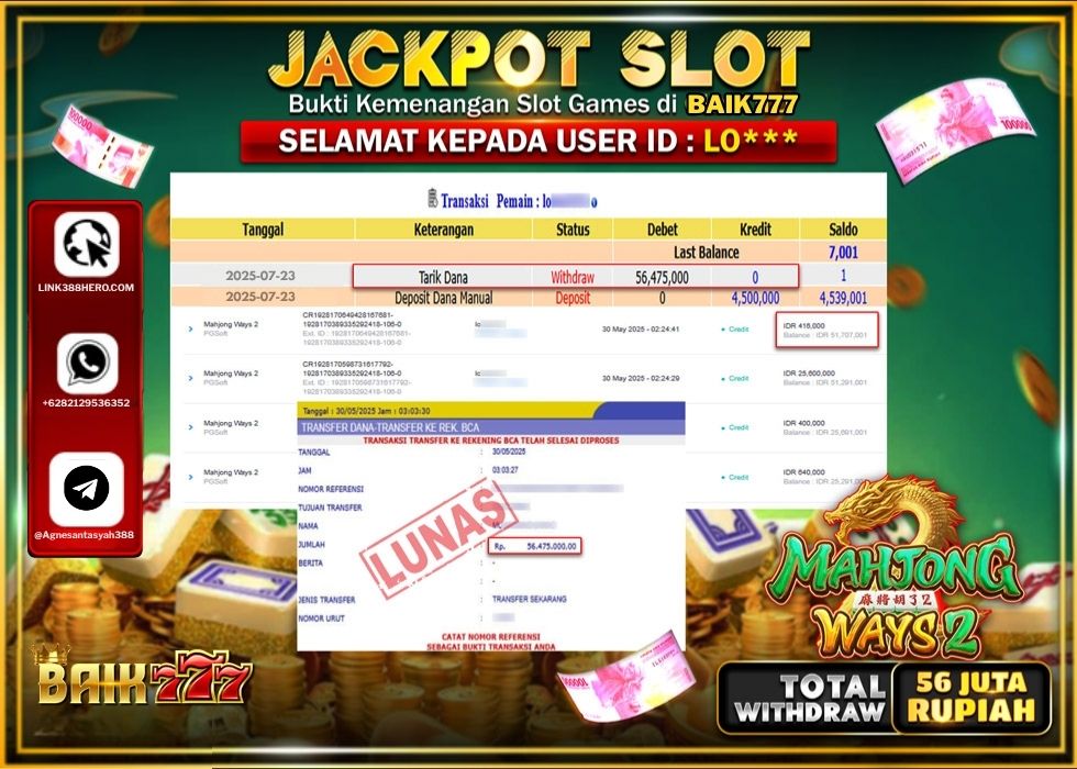 BAIK777 JACKPOT SLOT MAHJONG WAYS 2 Rp.56.475.000.,- LUNAS
