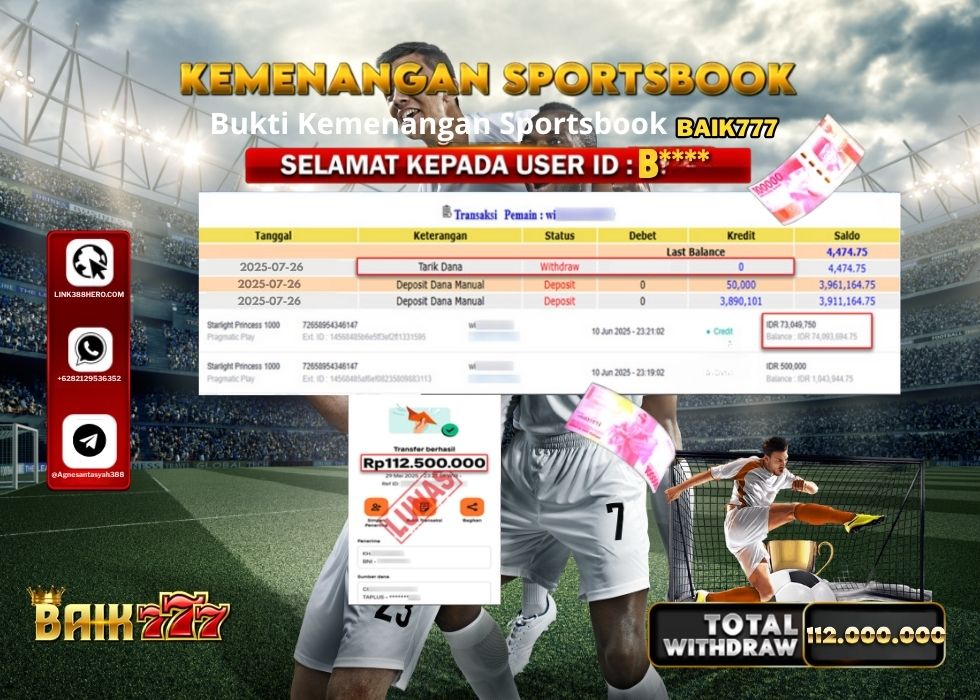 BAIK777 KEMENANGAN SPORTSBOOK Rp.112.000.000.,- LUNAS