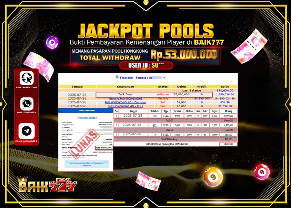 BAIK777 JACKPOT TOGEL PASARAN HONGKONG Rp.53.000000.,- LUNAS