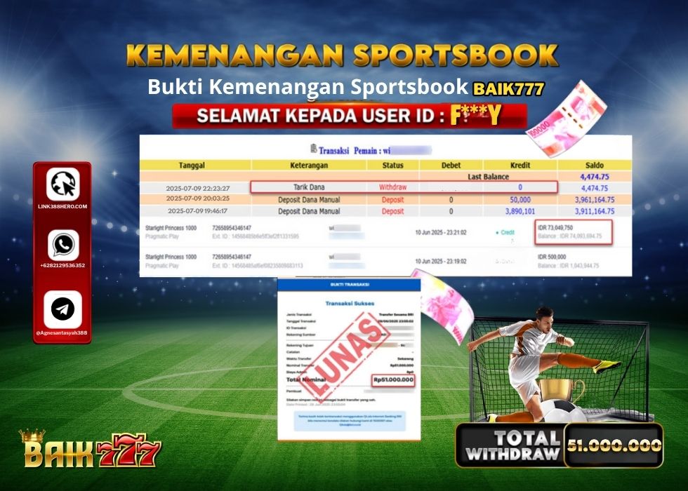 BAIK777 KEMENANGAN SPORTSBOOK Rp.51.000.000.,- LUNAS